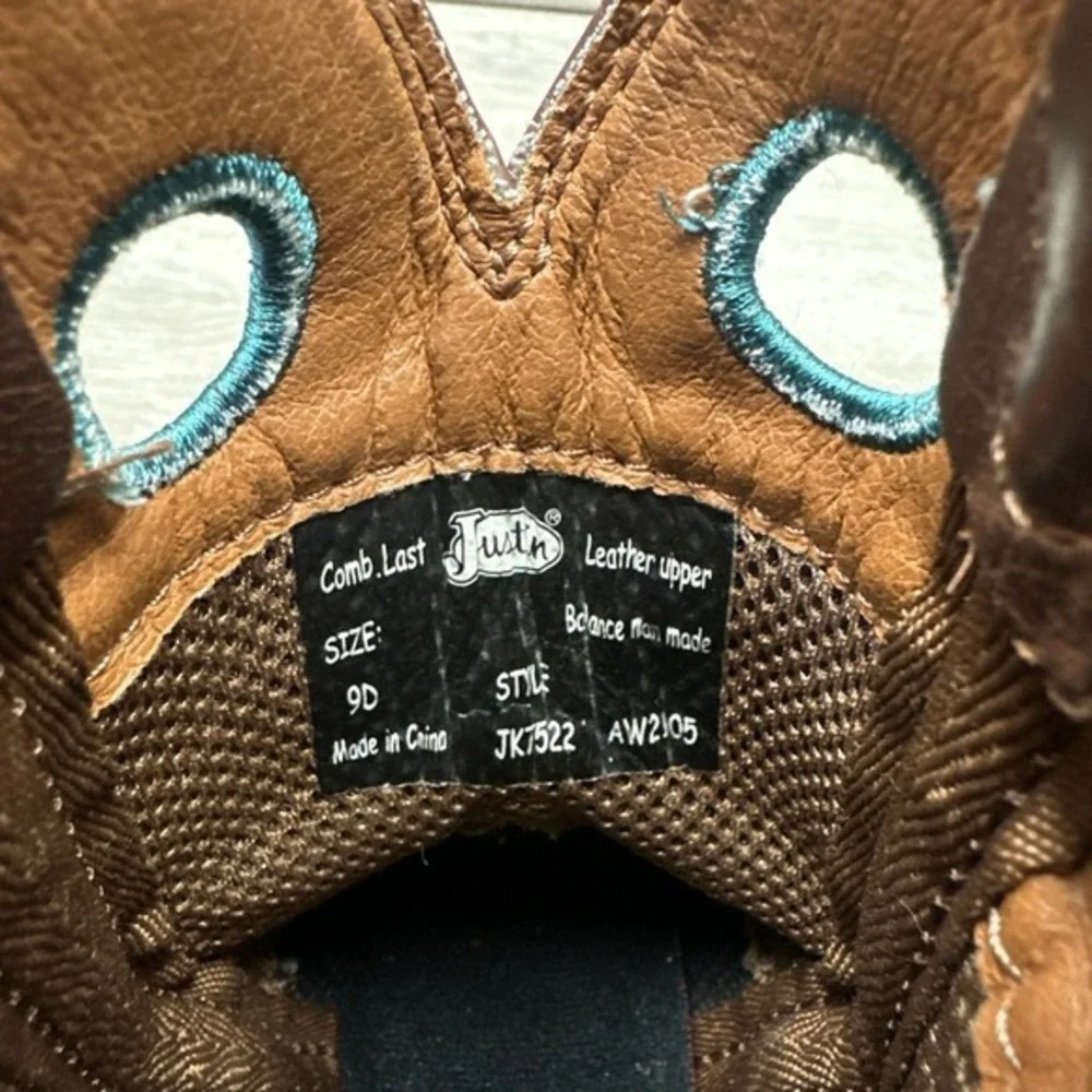 Justin Bowline Junior Kids Youth Brown‎ Leather Square Toe Pull-on Boots Size 9D